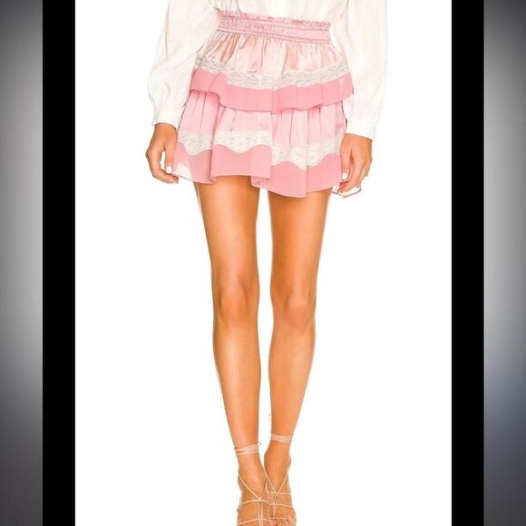 LoveShackFancy Fia Skirt & Zaria Blouse Pink Colorblock Silk Large/Med Revolve - Picture 9 of 16
